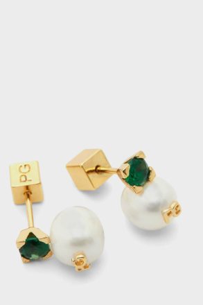Women Purificacion Garci Pearl Biwa Earrings Pearl/Green - Image 2