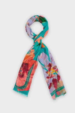Women Scarves Purificacion Garci Multicolour/Turquoise Blue Gouache Wool Scarf - Image 2