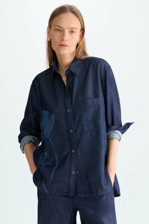 Women Shirts Denim Blue Cala Tencel Denim Oversize Shirt Purificacion Garci