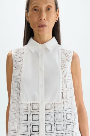 Women Shirts White Purificacion Garci Embroidered Cut-Out Poplin Straight-Fit Shirt - Image 2