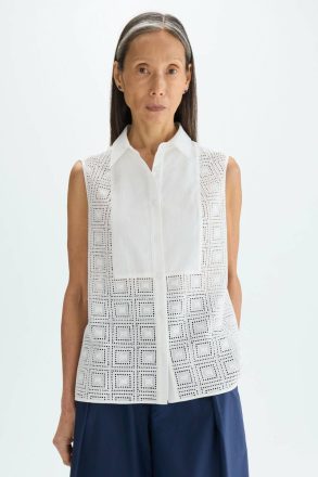 Women Shirts White Purificacion Garci Embroidered Cut-Out Poplin Straight-Fit Shirt