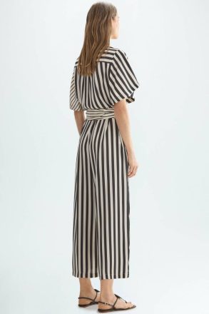 Women Striped Twill Wrap Culotte Jumpsuit Ecru/Black Dresses Purificacion Garci - Image 3