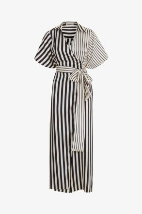 Women Striped Twill Wrap Culotte Jumpsuit Ecru/Black Dresses Purificacion Garci - Image 4