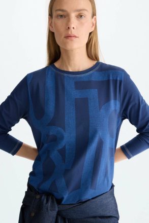 Women T-Shirts And Tops Pg Lines Jersey Straight-Fit T-Shirt Navy Purificacion Garci - Image 2