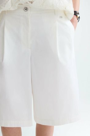 Women Trousers Cotton A-Line Bermuda Shorts With Pleats White Purificacion Garci - Image 2