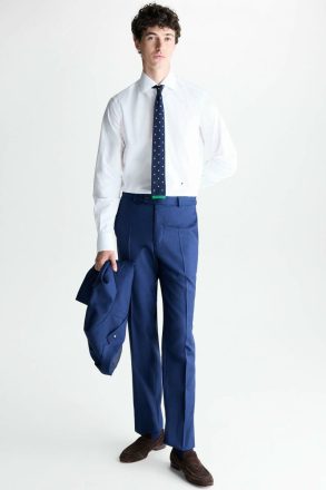 Wool Micro Zig-Zag Weave Classic Fit Suit Trousers Purificacion Garci Trousers Navy Men - Image 4