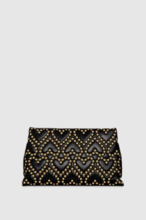 Clutch Black-Antique-Brass Rebecca Minkoff Women Heart Stud Quilt Pillow Clutch