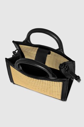 Natural-Straw-Black Rebecca Minkoff Women Crossbody Bag Megan Mini Tote - Image 3