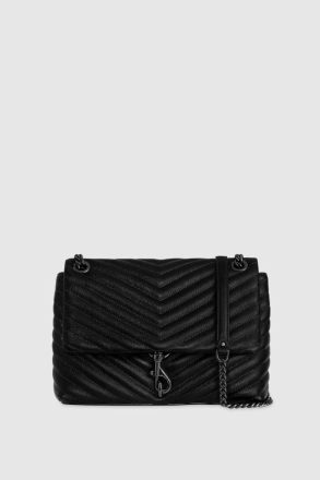 Rebecca Minkoff Black-Gunmetal Shoulder Bag Edie Flap Shoulder Bag Women