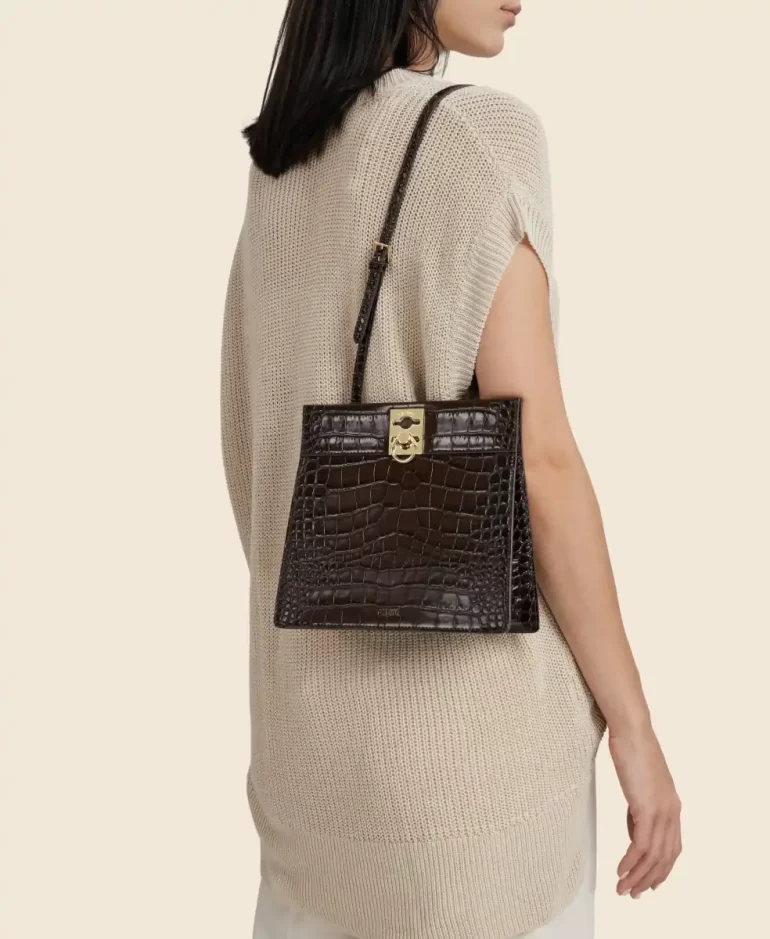 Shoulder Bag Women Cafune Stance Clasp - Aged Mahogany(Croc) - Image 5