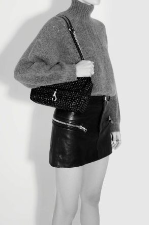 Women Rebecca Minkoff Black-White Edie Woven Medium Crossbody Crossbody Bag - Image 4
